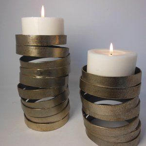 2 pc. Metal cylinder Candle holders,  MANCAVE large  metal Candle holders tall
